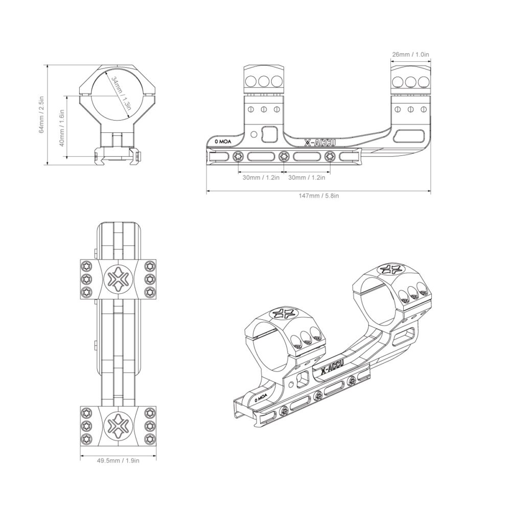 Кольца с планкой Vector Optics 34mm CANT 0MOA ONE PIECE HIGH PICATINNY MOUNT(Q) — изображение 7